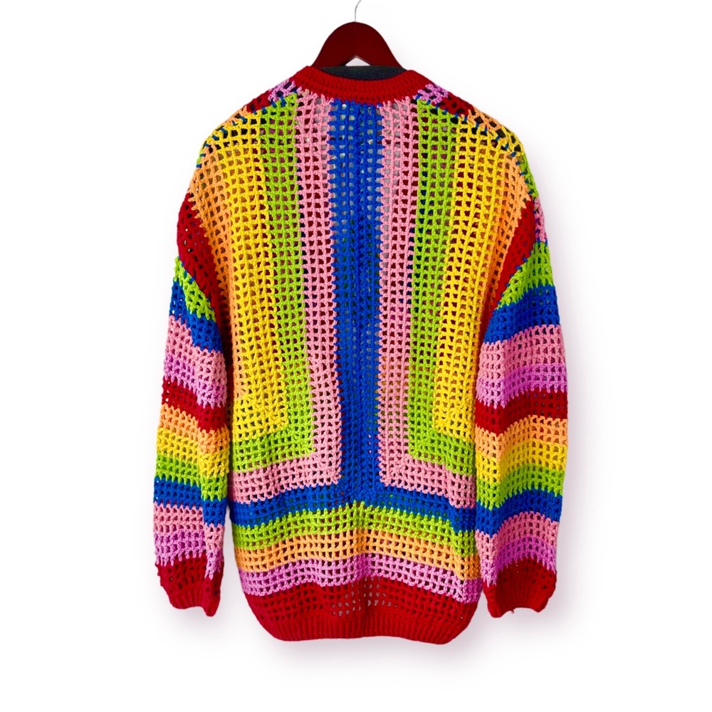♦️SOLD♦️Anthropologie Farm Rio Rainbow Crochet Cardigan Sweater Medium NWT - Picture 9 of 15